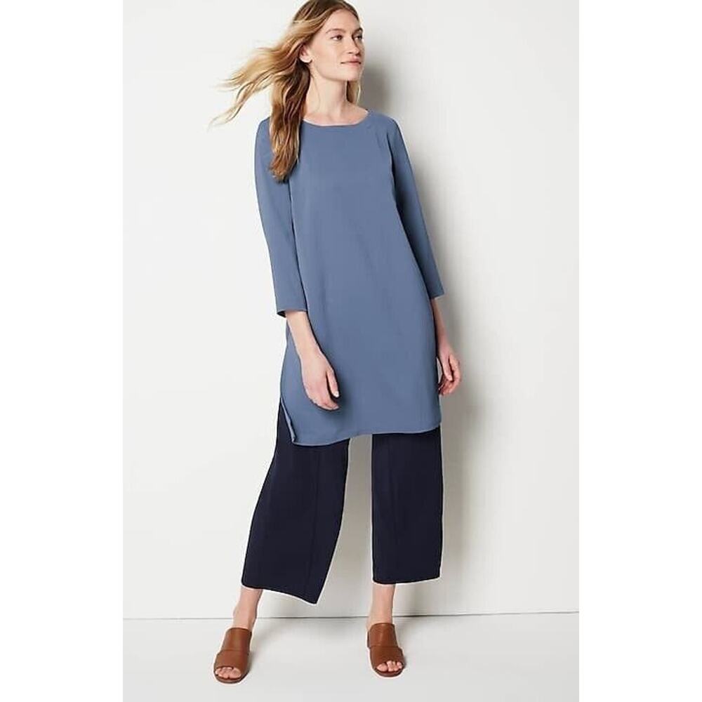J Jill Size L Wearever Easy Care Boat Neck Tunic Top Moonlit Sky Blue - Picture 2 of 9